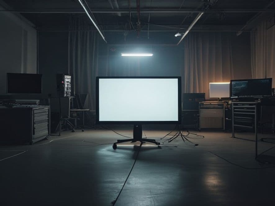 Studio editing yang kosong di malam hari
